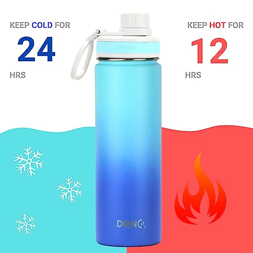 Drinco Stainless Steel Water Bottle Spout Lid Vacuum Insulated Double Wall Water Bottle Wide Mouth Leak Proof Keep Cold Sport Camping Hiking (22oz Morning Sky Blue) - color: 22oz Morning Sky Blue