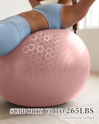 Trideer Yoga Ball for Exercise, Pregnancy, Active Sitting, 55/65/75cm - color: Blush Dawn Pink, size: L(23-26ines/58-65cm)