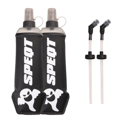 Soft Flask 2 Pack 500ml 16oz Collapsible TPU Water Bottle with Straw, Leak Proof for Hydration Pack Running Vest Hiking Cycling Marathon,Black - color: Rose (With straw) 2XPack