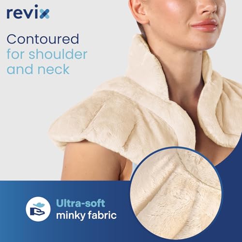 REVIX Microwave Heating Pad for Neck & Shoulders, Moist Heat Weighted Wrap - color: Beige