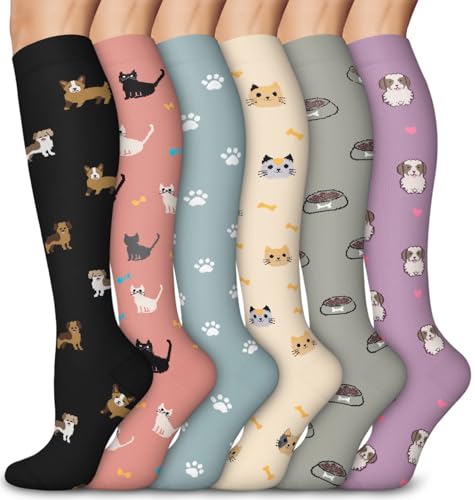Aoliks 6 Pairs Compression Socks for Women & Nurses, Flying Knee High Socks - color: 020 A01-multicoloured 03, size: Large-X-Large