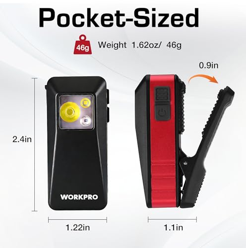 WORKPRO Rechargeable 2PCS 500 Lumens EDC Flashlight Clip-on Light, 8 Modes - color: Red and Blue