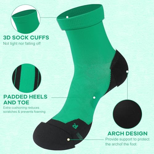 NIcool Cycling Socks For Men, 1/3 Pairs Bright Seamless Compression Running Crew Socks Youth Cushioned Tennis Quarter Socks - color: 3 Pairs Deep Green