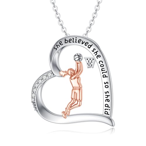 PROESS Tennis/Basketball/Soccer/Gymnastics/Running/Golf/Barbell Necklace 925 Sterling Silver Sports Pendant Inspirational Jewelry Gifts for Women - style: Basketball