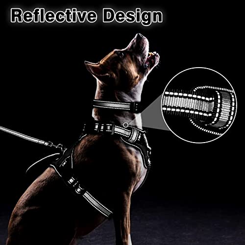 WINSEE Pet Harness Collar and Leash Set, All-in-one Reflective Dog Harness No Pull with Adjustable Buckles for Puppies, Small, Medium, Large, and Extra-Large Dogs (Medium, Black) - color: Black, size: Medium