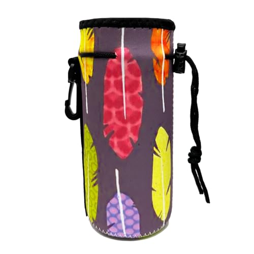 Wanty Neoprene 20 Oz Insulated Water Drink Bottle Cooler Carrier Cover Sleeve Tote Bag Pouch Holder Strap for Climbing Cycling and Running Outdoor Activities (Feather) - color: Feather