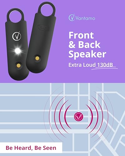 Vantamo Personal Alarm for Self Defense with Low Battery Notice, Strobe Light & Extra Loud 130 dB Double Speakers Safety Keychain Set for Women, Rechargeable Panic Button for Womens Self Defense - color: Charcoal