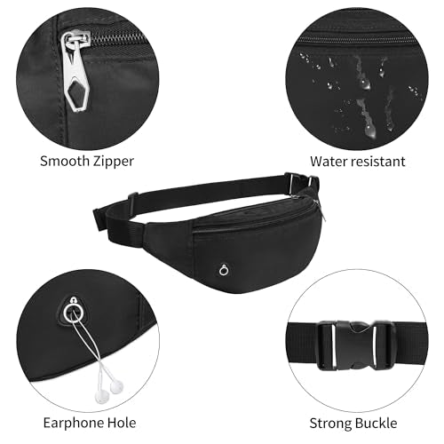 Viqueen Fashion Large Fanny Waist Pack Crossbody Belt Bag for Women and Men,Lightweight Bag with Zipper and Pockets for Running and Sports,Water Resistant,Hands Free Phone Carrying(Black) - color: Black-Lightweight