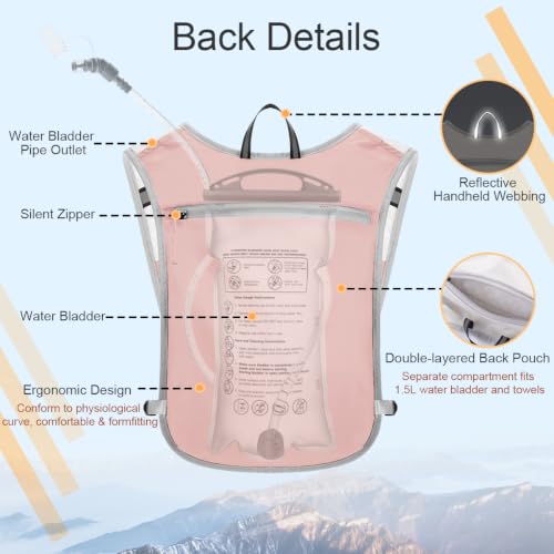 Running Vest Hydration Backpack for Men Women, Lightweight Breathable Hydration Packs, Adjustable Chest Straps Daypack, Reflective Water Running Vest for Marathon, Trail, Hiking, Cycling - color: Pink