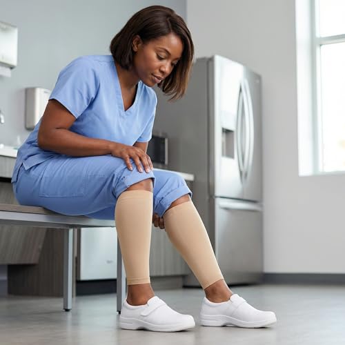 MGANG 20-30mmHg Compression Calf Sleeves Reduces Leg Swelling & Fatigue - color: 1 Pair Beige + 1 Pair Beige, size: 5X-Large (2 Pair)