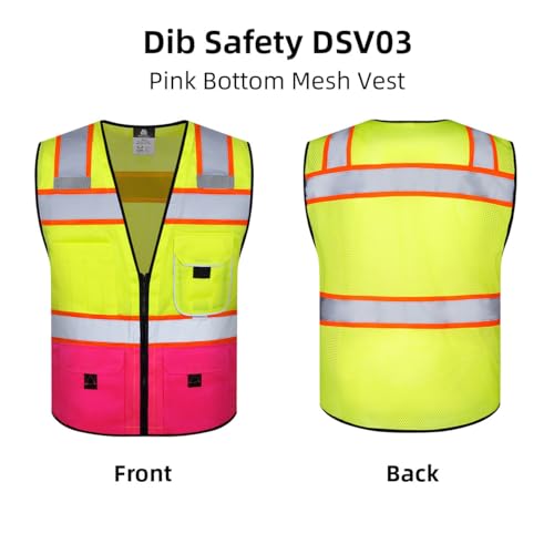 Dib Safety Reflective Safety Vest Made with 3M Tape, Yellow and Pink M - color: Yellow & Pink, size: Medium