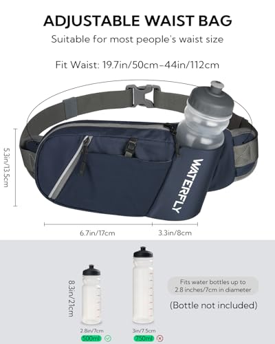 WATERFLY Water Bottle Fanny Pack, Hiking Hydration Belt for Women Men - color: Navy Blue
