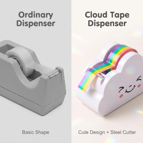 White Tape Desk Dispenser Cute Tape Dispenser Cloud Tape Cutter with Rainbow Novelty Tape Dispenser Holder for Home School Office Stationary Packaging Wrapping Craft Supplies Tape Dispensers