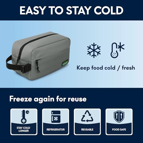 Haimont Freezable Snack Cooler Bag, Mini Chill Reusable Freezer Lunch Bags with Adjustable Handle, Wear Resistant Small Insulated with Zip Closure, Gray - color: Gray