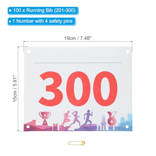 PATIKIL Tearproof Running Bib Numbers, Medals Waterproof Race Competitor Numbers with Safety Pin for Marathon Sports Game Competition Runner - style: 201-300