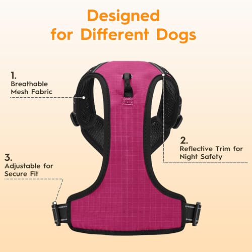 No Pull Dog Harness, No-Choke Soft Padded Reflective Dog Vest Harness with Front Clip & Top Handle, 2 Quick-Release Buckles, Adjustable for Small Medium Large Dogs - color: Hot Pink, size: X-Small