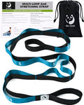 Slim Panda Stretching Strap with Loops - Non-Elastic Heavy Duty Nylon Yoga & PT - Oversized Multi-Loop Home Rehab - Hamstring Shoulder Pilates Flexibility - color: Blue