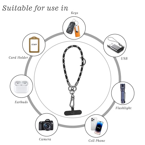 Cell Phone Wrist Strap Phone Lanyard Rope Wrist Lanyard Outdoor Activities - color: White on Black