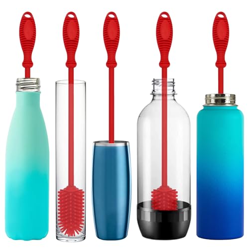 Kitchiny Silicone Bottle Brush 12.5 inch with 2 Straw Cleaners – Red - color: Red