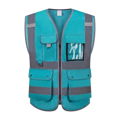 XIAKE Reflective Safety Vest for Men & Women High Visibility Class 2 Vest with Pockets Meets ANSI Standards - color: Lake Blue, size: Small