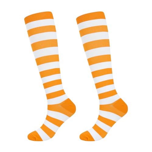 Junely Compression Socks for Women Knee High Striped Polka Dot Stockings - color: Orange White
