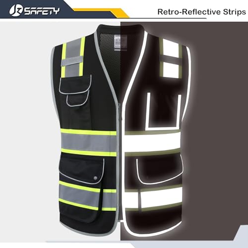 JKSafety Hi Vis Safety Vest for Men Women Cushioned Collar JK101 Black M - color: Jk101-black, size: Medium