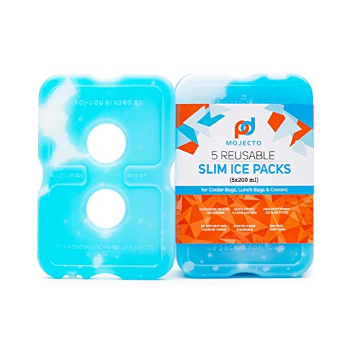 Ice Pack (Set of 5) Large Leak-Proof, Slim, Reusable, Freezer-Safe, Long-Lasting for Cooler Bags, Lunch Bags and Lunch Box. Keep Food and Drinks Cold for Hours.