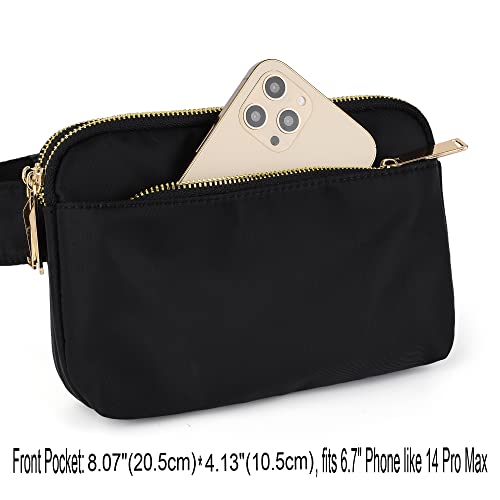 UTO Fanny Pack Crossbody Belt Purse Chest Waist Hip Travel Hiking Bumbag - color: 01222 Black (Gold Zip)