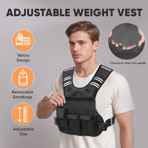 APEXUP Adjustable Weighted Vest, 4-10lb/12-18lb/20-32lb Vest with 6 Ironsand Weights and Large Pocket, Weight Vest for Men Women Strength Training, Running, Walking - color: Black, size: 4-10lbs