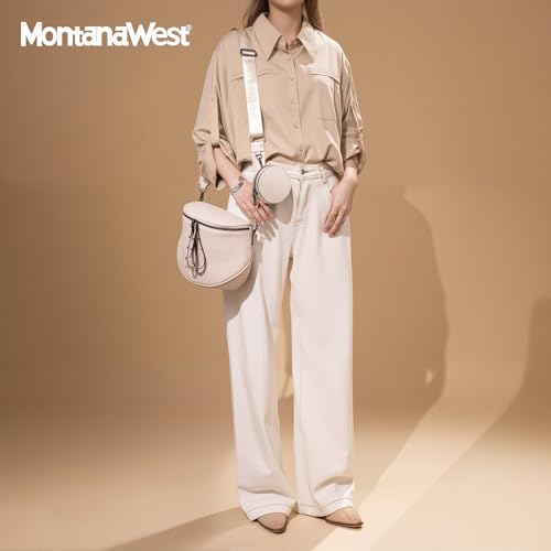 Montana West Crossbody Bag for Women, Vegan Leather Bum Bag with Coin Purse - color: Beige