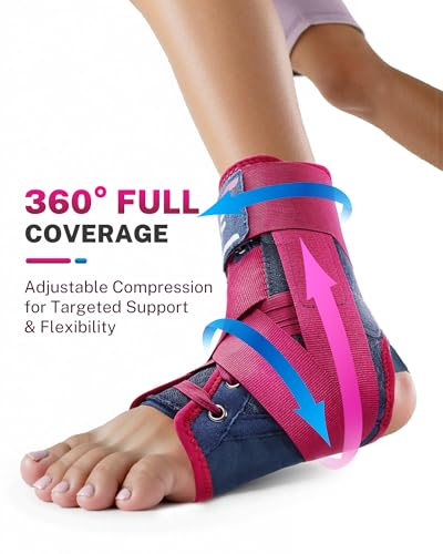 Ankle Brace for Men Women with Removable Side Splints Figure 8 Strap - color: Rose, size: L