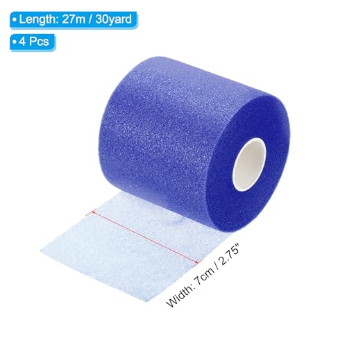 PATIKIL Foam Pre Wrap Athletic Tape 2.75 Inch x 30 Yards, 4 Rolls Non-Adhesive Prewrap Headbands for Hair Soccer Sport Wrists Elbows Knees Ankles, Dark Blue - color: Dark Blue