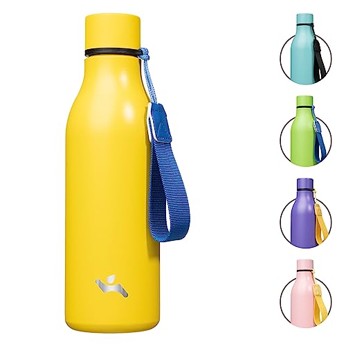 Konokyo 18 oz Insulated Stainless Steel Metal Water Bottle with Strap - color: Yellow, size: 18 Ounces