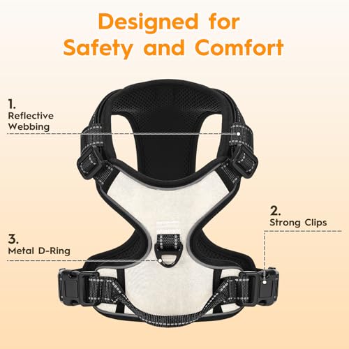 No Pull Dog Harness, No-Choke Soft Padded Reflective Dog Vest Harness with Front Clip & Top Handle, 2 Quick-Release Buckles, Adjustable for Small Medium Large Dogs - color: Velvet Cream, size: X-Small