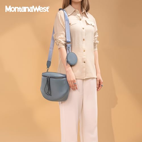Montana West Crossbody Bag for Women, Vegan Leather Bum Bag with Coin Purse - color: Jean