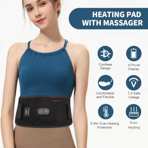 CUEHEAT Heated Waist Belt with Vibration - Cordless Lower Back Heating Pad - size: 45 inches