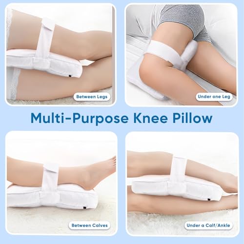 Knee Pillow with Soft Strap for Side Sleepers (White) - color: White