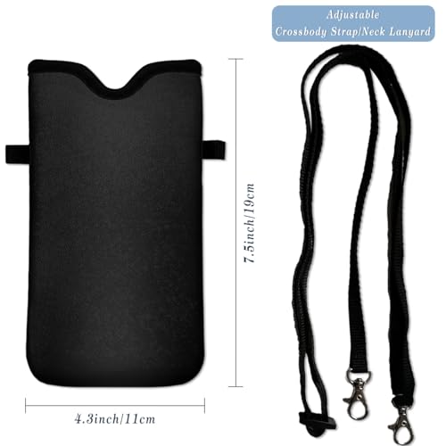 Neoprene Cell Phone Pouch 7.5 X 4.3 in Cloth Mobile Protection Case Bag with Crossbody Strap Neck Lanyard Cell Phone Case Black - color: Black