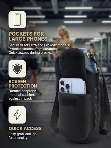 RICHEN Magnetic Gym Bag,Magnets Gym Water Bottle Bag Carrier Holder with Pockets & Strap Fit for 18 to 40 oz Owala Hydro Flask Yeti, Gym Accessories for Men Women,Walking, Hiking - color: Charcoal Black