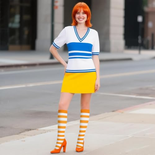 Junely Compression Socks for Women Knee High Striped Polka Dot Stockings - color: Orange White