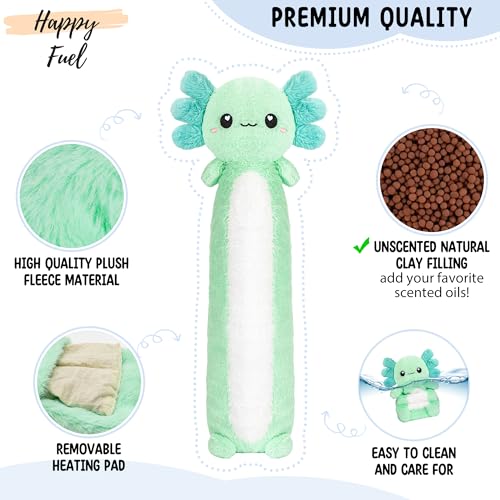 Axolotl Unscented 2Lbs Heating Pad for Neck Shoulders and Back Wrap Microwavable, Heatable 22.5" Cute Warm Stuffed Animals Neck Warmer - Axolotl Gifts for Women Girls and Kids - color: Mint Axolotl Neck Wrap