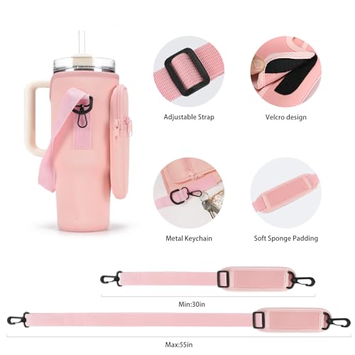 GOEWY Water Bottle Carrier Bag for Stanley Cup 40/30oz with Phone Pockets - color: Light Pink, size: 30oz