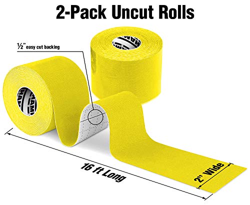 Hampton Adams Kinesiology Tape, Uncut Roll, Waterproof Muscle Support - color: Yellow, size: 2in x 16ft (2 Rolls)