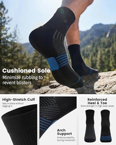 3 Pairs Running Compression Socks for Men & Women Crew Socks with Cushion - color: Black (3 Pairs), size: X-Large