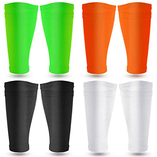 Hicarer 4 Pairs Soccer Shin Guard Sleeves with Pocket, M, White, Black