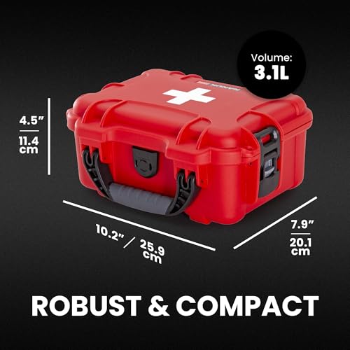 NANUK 904 Waterproof First Aid Kit 110pcs – Durable, Pre-Stocked First Aid Emergency Kit with Bandages, Tick Removal Tool, and More – Dustproof, Impact-Resistant, Floats (10.2" x 7.9" x 4.5") – Red - size: 904 First Aid Kit – 110 Pcs