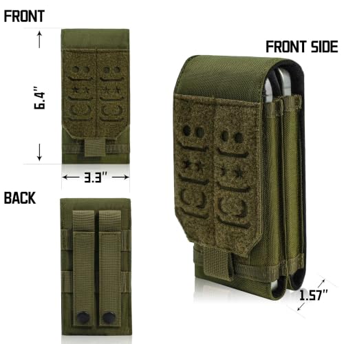 Upgrade 1000D Laser Cust Molle Phone Pouch, Heavy Duty Waterproof Samll Tactical Cell Phone Holder with US Flag Patch for 4.7"-6.7" (Dual-Green) - color: DUAL-GREEN