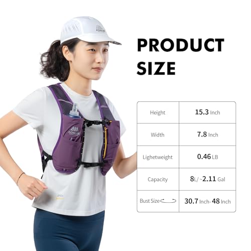 AONIJIE Running Hydration Vest for Men Women 500ml Soft Flask Water Bottle - color: Purple, size: 0.5L