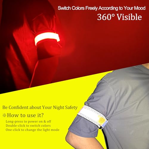 RGB 7 Colors Switchable LED Armband, USB-C Rechargeable, 360° Reflective Running Light for Runners, High Visibility Reflective Running Gear for Joggers Bikers Walkers - color: Weaving