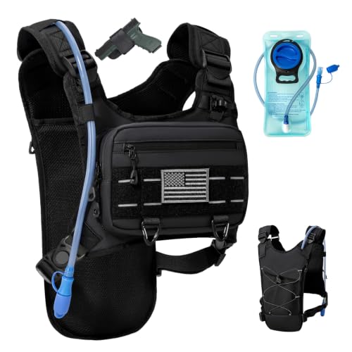 Running Hydration Vest with 2L Water Bladder， Lightweight Adjustable Hydration EDC Chest Pack for Men and Women, Water Backpack for Hiking, Cycling - color: Black